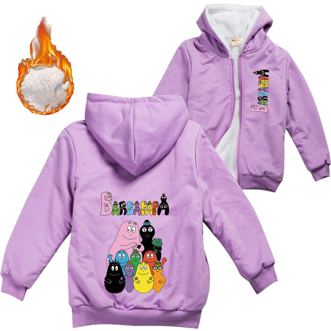 巴巴爸爸女童粉色棉袄Barbapapa 加绒冬季外套卡通棉衣保暖厚2023,淘宝优惠券,粉丝福利购,淘宝优惠卷