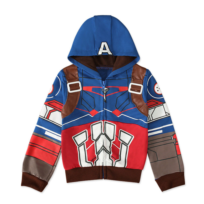 2022复仇者男童外套美国队长拉链开衫连帽衣服钢铁侠绿巨人秋冬装 - 图0