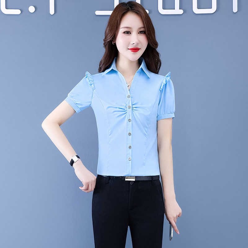 White-collar summer professional workwear style Korean style short-sleeved shirt