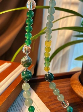 原创设计小众 店主推荐 青绿色调天然玉髓东陵玉白水晶项链