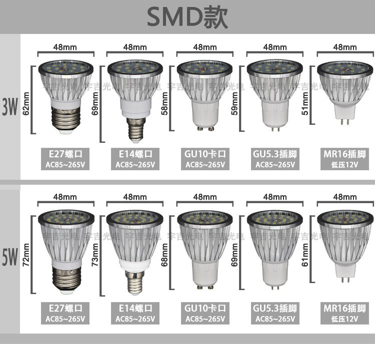 LED灯杯SMD灯泡E27E14大小螺口GU10射灯光源GU5.3MR16插脚12V220V,淘宝优惠券,粉丝福利购,淘宝优惠卷