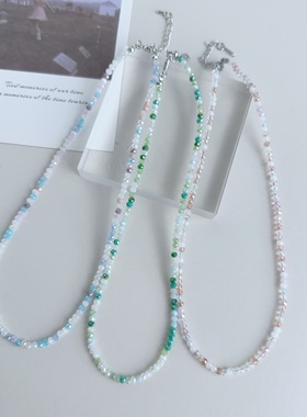 水晶串珠水晶颈链不锈钢