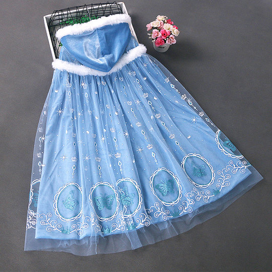 爱莎公主披风冰雪奇缘女童秋冬新款艾莎披肩爱沙儿童冬季斗篷加绒