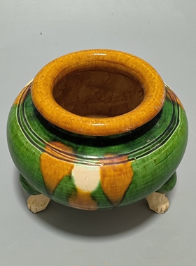 仿古瓷器唐三彩三足炉家居饰品