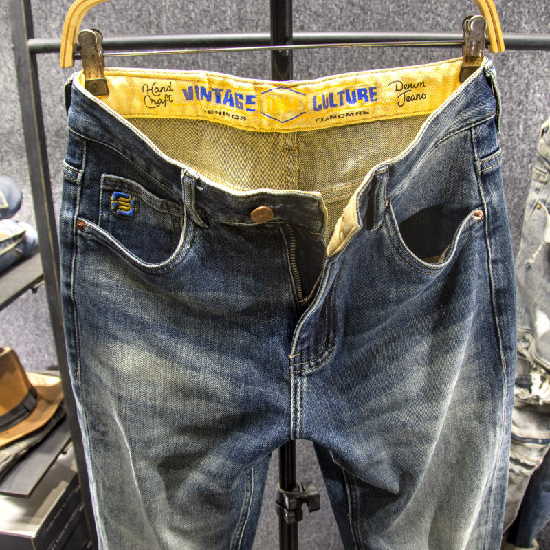 三古木棉 高端复古怀旧牛仔裤男修身小脚秋冬新品做旧裤子男潮牌,淘宝优惠券,粉丝福利购,淘宝优惠卷