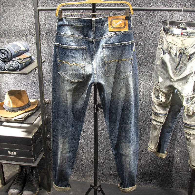 三古木棉 高端复古怀旧牛仔裤男修身小脚秋冬新品做旧裤子男潮牌,淘宝优惠券,粉丝福利购,淘宝优惠卷