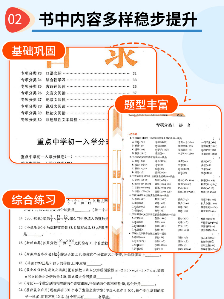 2023版知源教育走进重点初中 小升初必备 初一入学分班必刷卷语文数学英语 3本任选小学总复习升初中毕业招生考试卷入学分班测试卷 - 图2