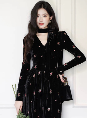 欧美风黑色丝绒窄丝巾腰带单色飘带复古时髦细长围巾领巾蝴蝶结