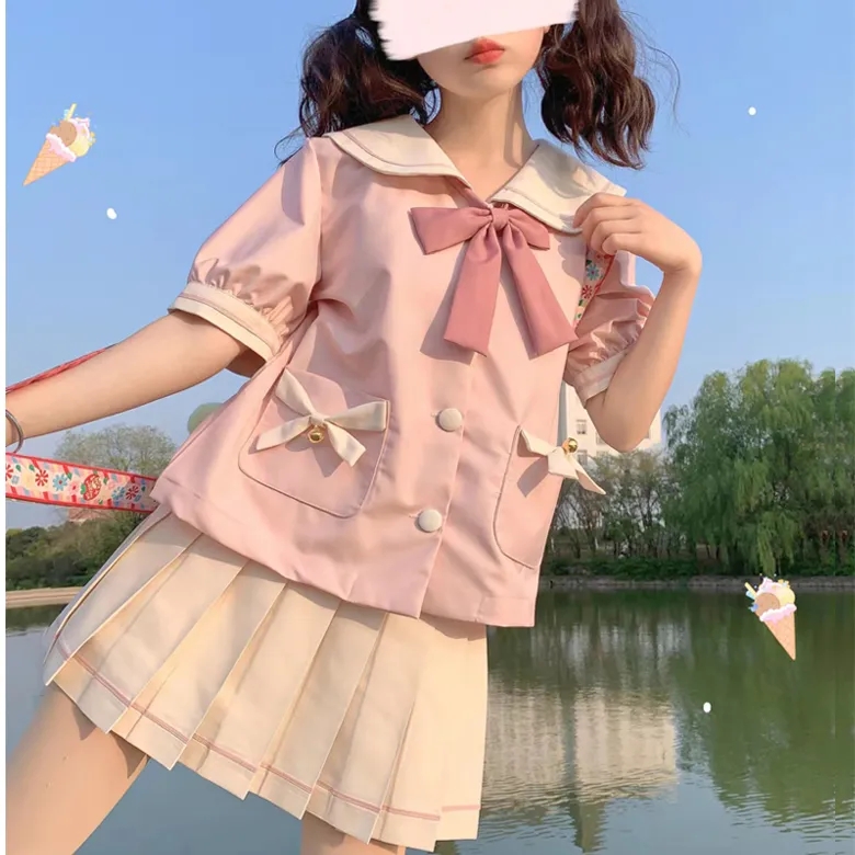 【桃铃喵】2024年夏季新款原创幼稚园可爱JK制服学院短袖水手套装 - 图2