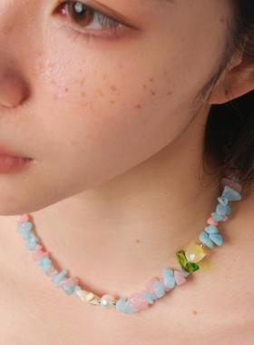 GetEmON原创高级感多巴胺天然珍珠碎石拼接男女串珠锁骨项链