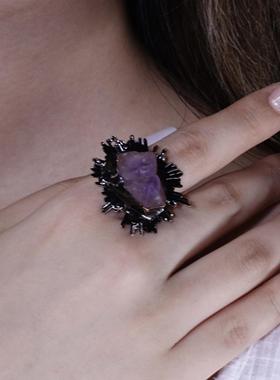 GetEmON原创高级感不规则小众情侣水晶原石好运男女可调节戒指