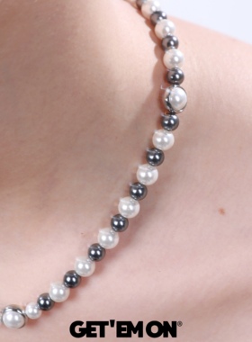 GetEmON原创高级感叠戴小众天然珍珠钛钢拼接男女串珠锁骨项链