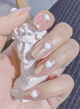网红爆款立体白色爱心美甲饰品