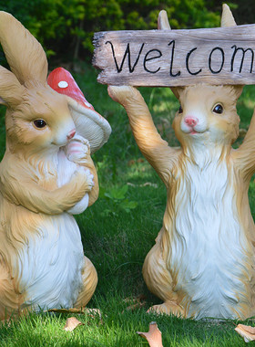 庭院花盆雕塑动物卡通兔子摆件