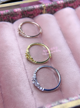 925银戒指空托 圆形3MM4MM 镶嵌宝石女款开口银戒托