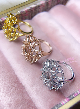 925银戒指空托 椭圆形6*8MM 圆形4MM 女款镶嵌用银戒托空托