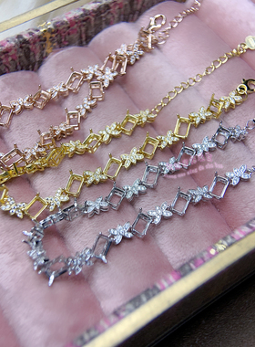 925银手链空托 长方形4*6MM 女款银手链托镶嵌宝石银托