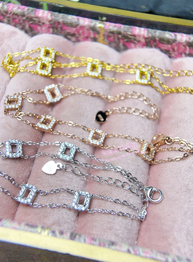 925银手链空托 长方形3*4MM 女款银手链托镶嵌宝石银托