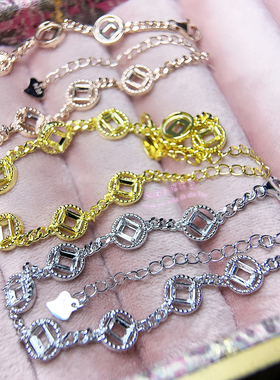 925银手链空托 长方形3*4MM 女款银手链托镶嵌宝石银托