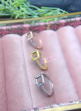 925银戒指空托 枕形6 7 8MM 八角方形阿斯切工女款镶嵌银戒托