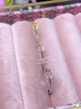 925银戒指空托 长方形4*6 5*7MM 女款镶嵌用银横款戒托戒指银托