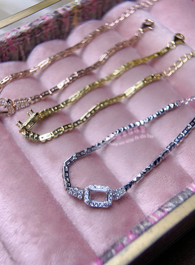 925银手链空托 长方形 4*6MM 女款银手链托镶嵌宝石银托