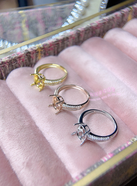 925银戒指空托 椭圆形8*10MM 镶嵌用银戒托开口指圈戒指银托