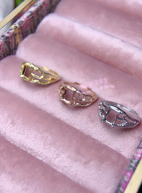 925银戒指空托 长方形 5*7MM 镶嵌用银戒托开口指圈戒指银托