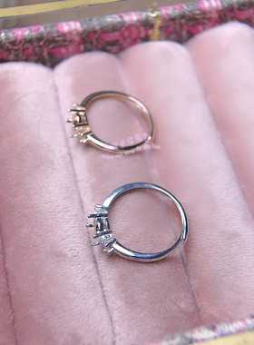 925银戒指空托 圆形3 4 5 6 7 8MM镶嵌宝石女款开口银戒托