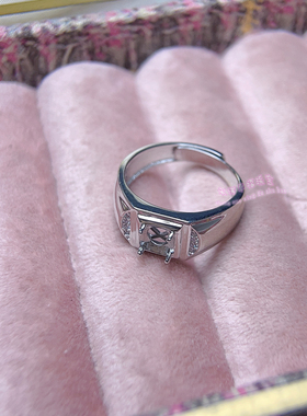 925银男款戒托 圆形5 6.5  8 9MM 镶嵌宝石用男士银托空托