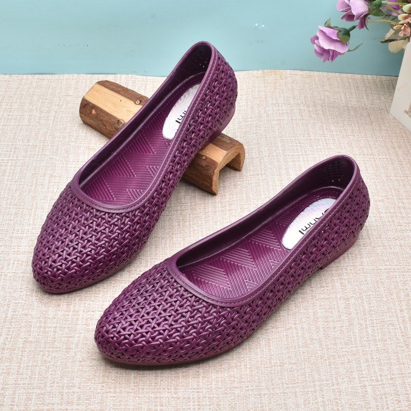 2024夏季女时尚尖头女平底凉鞋镂空洞洞防滑塑料防水浅口休闲女鞋,淘宝优惠券,粉丝福利购,淘宝优惠卷