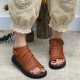 Retro thick-soled women's sandals new summer genuine leather women's shoes handmade low-heeled versatile soft-soled high-top Roman sandals trendy