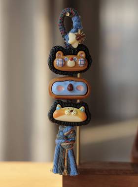 黑檀小熊芭比檀考拉黑檀狐狸搭配驼骨星星手工编织包挂时尚挂饰品