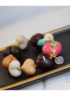 原创多宝爱心手链搭配檀木姬宝爱心象牙果爱心飘漆爱心松石爱心