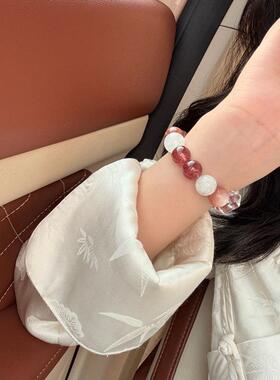 【浪漫宣言】天然草莓晶雪花幽灵粉锂云母水晶手串女民族风手饰品