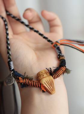 原创设计手工精编牛骨擦擦项链三七银扎基项链文玩佛珠时尚配饰品