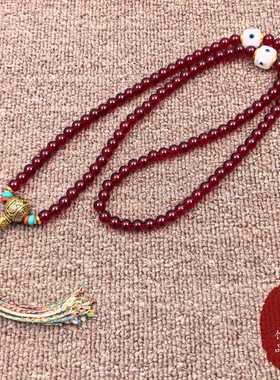 雪巴红琉璃脖挂链尼泊尔风格民族风配饰搭配手工棉绳流苏通用款