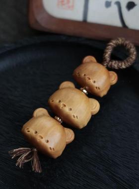 原创沉香黄杨木黑檀多宝熊头挂件文玩时尚饰品佛珠挂饰