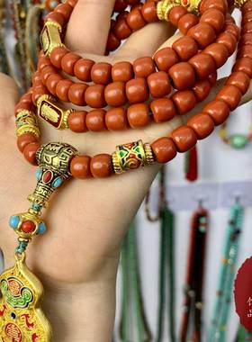 南红色红石108佛珠景泰蓝一鸣惊人珐琅彩葫芦配饰文玩脖挂毛衣链