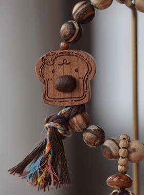 原创贡木沉香搭配桃木咖啡豆吐司牛骨养乐多饼干文玩手串佛珠时尚