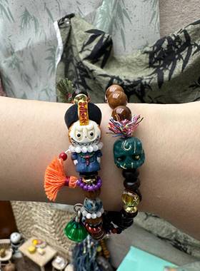 原创鹿角根付僵僵拉布布手作串珠个性手工叠戴手炼男女情侣礼物