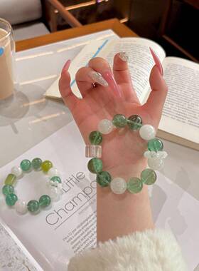 【青提奶冻】原创天然绿萤石雪花幽灵岫玉手串清透显白清冷感手饰