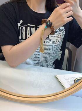 天然雷击木搭配天然松石镶嵌九尾狐手工手绳文玩佛珠时尚配饰品