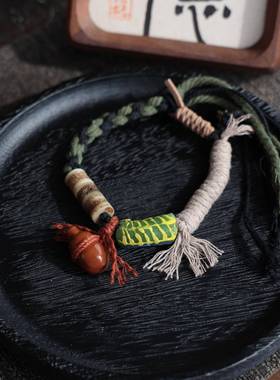 原创轻藏风手工编织手绳尼泊尔老琉璃手链配坨骨桶珠橄榄核葫芦