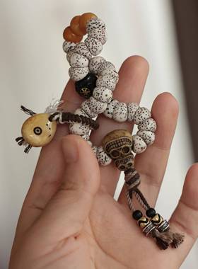 原创星月蒜瓣大肠手链搭配驼骨阿呆三通咒点卡子大肠天珠桶珠手串