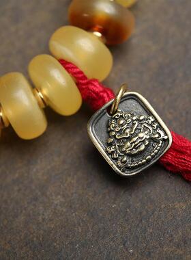 天然黄金甲山龟盘珠手串单圈文玩回流骨擦擦檀木料器铜卡子配饰