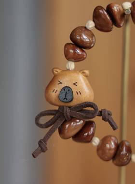 库克糖豆搭配桃木卡皮巴拉百香籽手工编织手链文玩佛珠配饰时尚