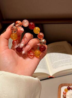 【红气养人】原创天然红色系水晶手串红玛瑙红胶花本命年喜火显白