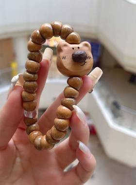 库克蒜瓣大肠搭配桃木咖啡熊手串单圈文玩手持盘完佛珠念珠手炼