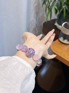 原创天然水晶手炼紫水晶白水晶招财转运小众手串送女友闺蜜礼物